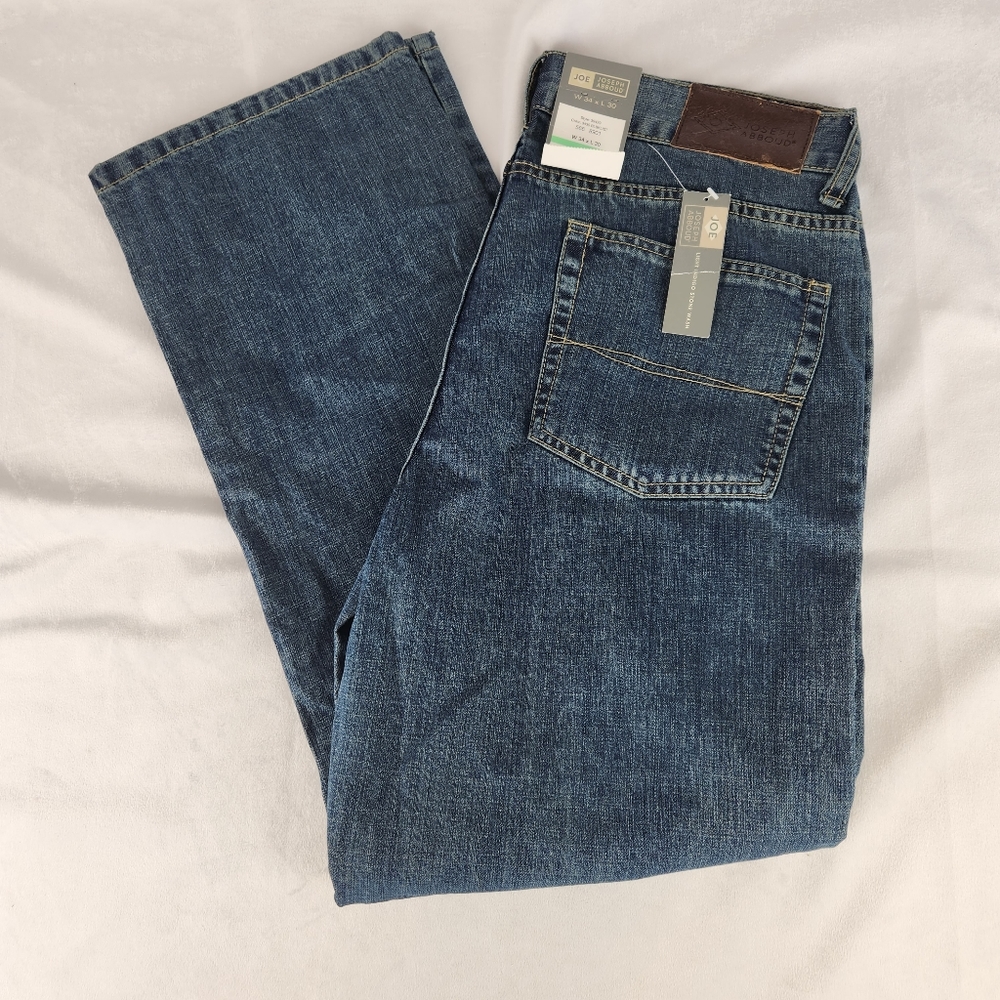 Joseph Abboud Men's 34x30 Blue Straight 100% Cotton Denim Jeans Stone Wash